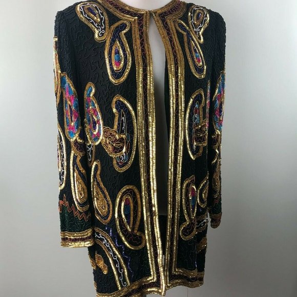 Vintage Laurence Kazar Silk Beaded Sequin Evening - Picture 9 of 9